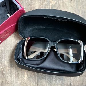 Salvatore Ferragamo Women’s Sunglasses SF672S Black with White and Brown Accent